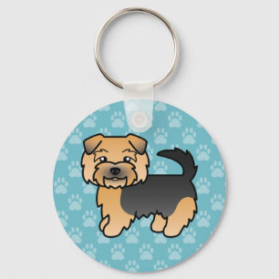 Zwart En Lichtbruin Norfolk Terrier Cartoon Honden Sleutelhanger
