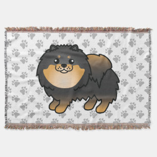 Zwart en lichtbruin Pomeranian cute cartoon hond & Deken