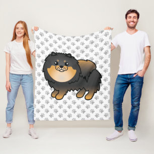 Zwart en lichtbruin Pomeranian cute cartoon hond e Fleece Deken