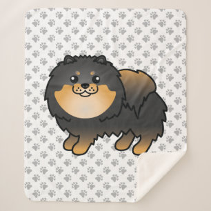 Zwart en lichtbruin Pomeranian cute cartoon hond & Sherpa Deken