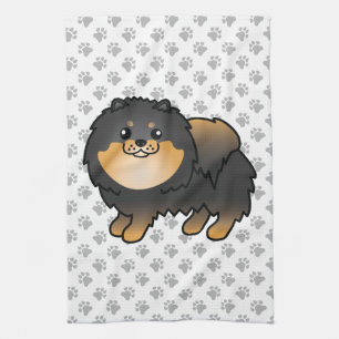 Zwart en lichtbruin Pomeranian cute cartoon hond & Theedoek