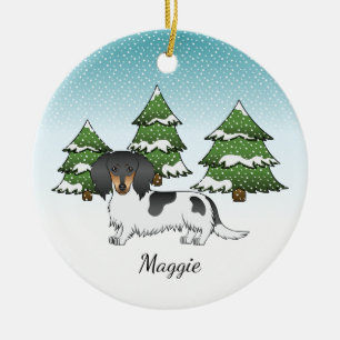 Zwart En Lichtbruin Schimmel Langharige Dachshund Keramisch Ornament