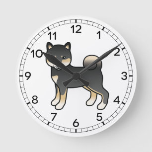 Zwart En Lichtbruin Shiba Inu Cartoonhond Illustra Ronde Klok