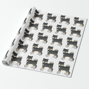 Zwart En Lichtbruin Shiba Inu Knuffel Cartoon Hond Cadeaupapier