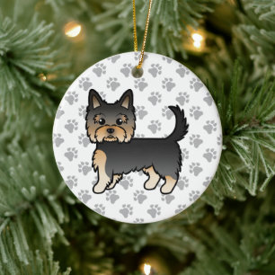Zwart En Lichtbruin Yorkshire Terrier Cartoon Hond Keramisch Ornament