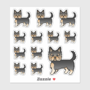 Zwart En Lichtbruin Yorkshire Terrier Cartoon Hond Sticker