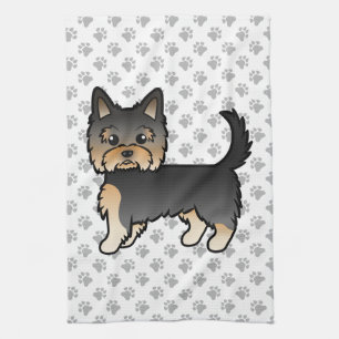 Zwart En Lichtbruin Yorkshire Terrier Cartoon Hond Theedoek