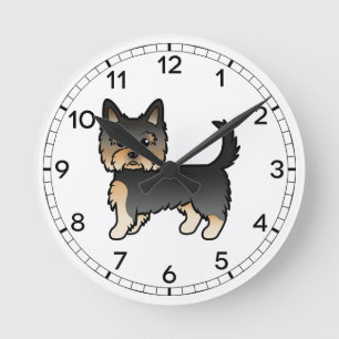 Zwart En Lichtbruin Yorkshire Terrier Yorkie Carto Ronde Klok
