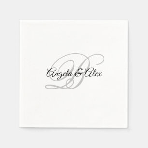 Zwart en lichtgrijs fancy script monogram wit servet