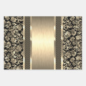 Zwart en lichtgroen, goud en blauwe tint damast inpakpapier vel (Voorkant 3)
