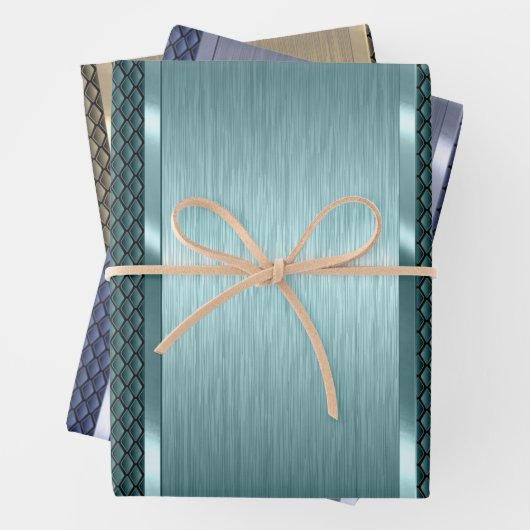 Zwart en lichtgroen, goud en blauwe tint damast inpakpapier vel (In situ)