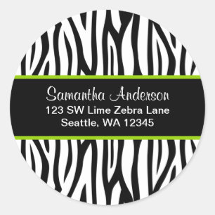Zwart en Lime Groen Zebra Aangepast adreslabel Ronde Sticker