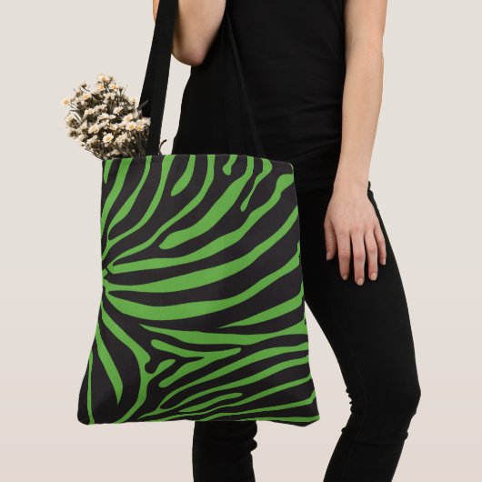Zwart en lime groene zebra print draagtas (Dichtbij)