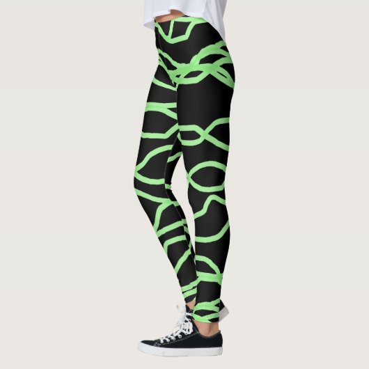 Zwart en limoengroen Squiggly Abstracte Leggings (Links)