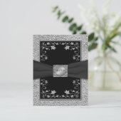 Zwart en loodgrijs bloemen RSVP kaart (Staand voorkant)