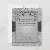 Zwart en loodgrijs bloemen RSVP kaart (Achterkant)