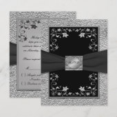 Zwart en loodgrijs bloemen RSVP kaart (Voorkant / Achterkant)
