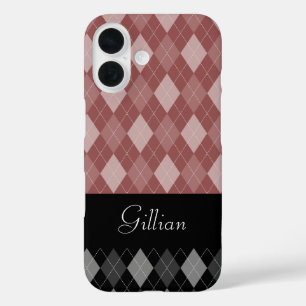 Zwart en Marsala Argyle iPhone 16 Hoesje