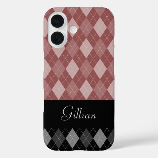 Zwart en Marsala Argyle Case-Mate iPhone Case (Achterkant)