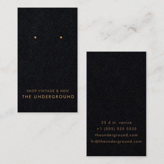 Zwart en messing Oorbel Display Kaart Visitekaartje (Voorkant / Achterkant)