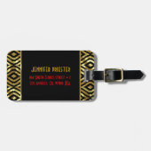 Zwart en Metaalgoud geometrisch patroon Bagagelabel (Voorkant horizontaal)