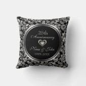 Zwart en metaalzilver 25th Wedding Jubileum Kussen (Achterkant)