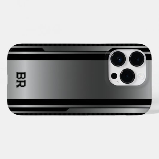 Zwart en metaalzilver Geometrisch Masculine-ontwer Case-Mate iPhone Case (Achterkant (horizontaal))