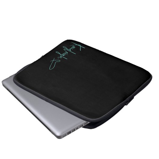 Zwart en Mint Script Naam Electronics Bag Laptop Sleeve (Voorkant onderkant)