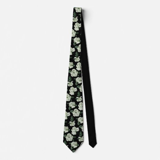 Zwart en Moody Elegant Wit Bloemen Patroon Stropdas (Voorkant)
