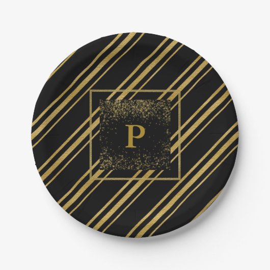 Zwart en mousserend goudzool Stripe Chic Papieren Bordje (Voorkant)