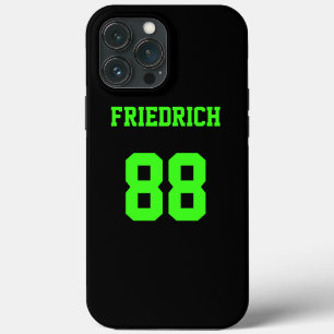 Zwart en Neon Groene Jersey Naam Nummer iPhone 13 Pro Max Hoesje