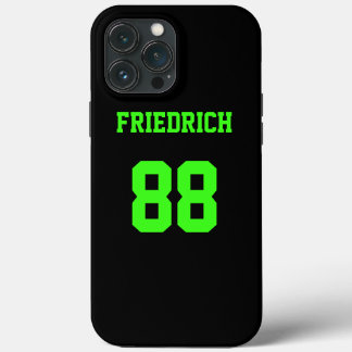 Zwart en Neon Groene Jersey Naam Nummer iPhone 13 Pro Max Hoesje
