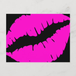 Zwart en Neon Roze Lippenstift Calligrafie Dank Je Briefkaart