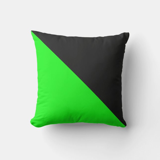 Zwart en neongroen diagonaal gespleten kleurenstra buitenkussen (Voorkant)