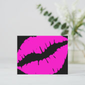 Zwart en neonroze lippenstift calligraphy bedankje briefkaart (Staand voorkant)