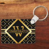 ZWART en NEP Goud Geometrisch MONOGRAM Patroon Sleutelhanger (Voorkant)