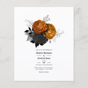 Zwart en oranje bloemgotisch bruiloft flyer
