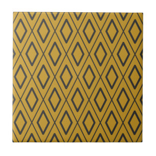 Zwart en oranje dynamisch geometrisch patroon tegeltje