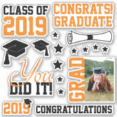 Zwart en Oranje fotoAfstuderen Sticker (Voorkant)