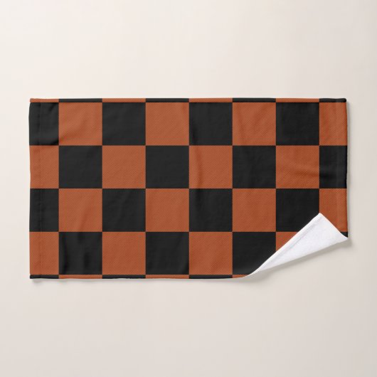 Zwart en Oranje Gecontroleerd vierkant buffel Bad Handdoek (Handdoek)