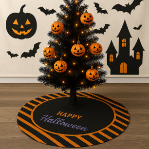 Zwart en oranje gestreepte Gelukkig Halloween Kerstboom Rok