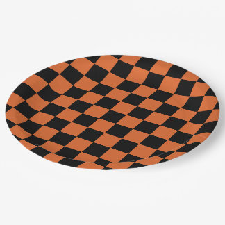 Zwart en oranje Halloween dambordpatroon Papieren Bordje