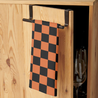 Zwart en oranje Halloween dambordpatroon Theedoek