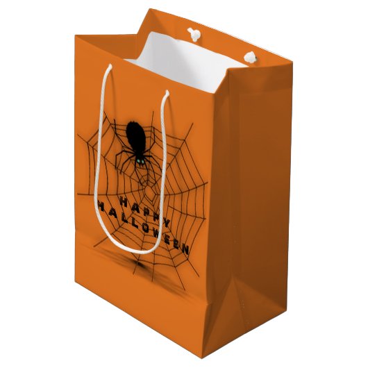 Zwart en Oranje Halloween Spider Web Gift Bag Medium Cadeauzakje (Voorkant Gekanteld)