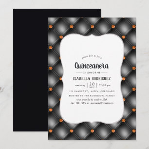 Zwart en oranje nepleer Quinceañera Kaart