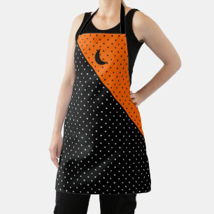 Zwart en oranje polka stippen Halloween Schort