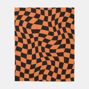 Zwart en Oranje psychedelisch geruite groovy grid Fleece Deken