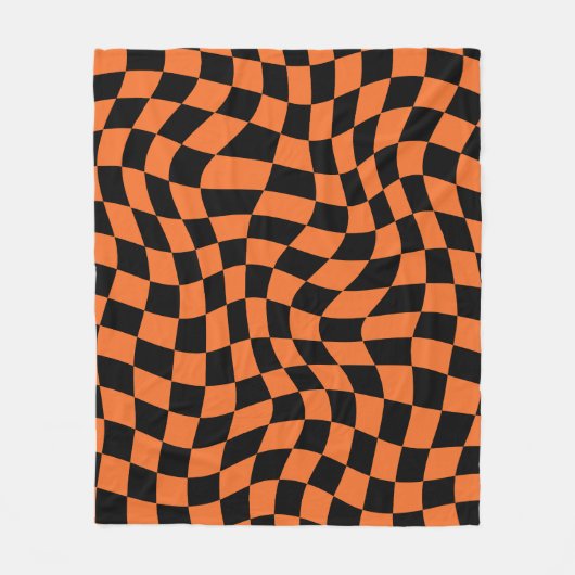 Zwart en Oranje psychedelisch geruite groovy grid Fleece Deken (Voorkant)