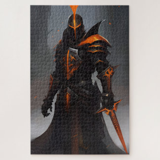 zwart en oranje ridder puzzel legpuzzel