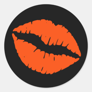 Zwart en oranje rode lippenstift afdruk ronde sticker